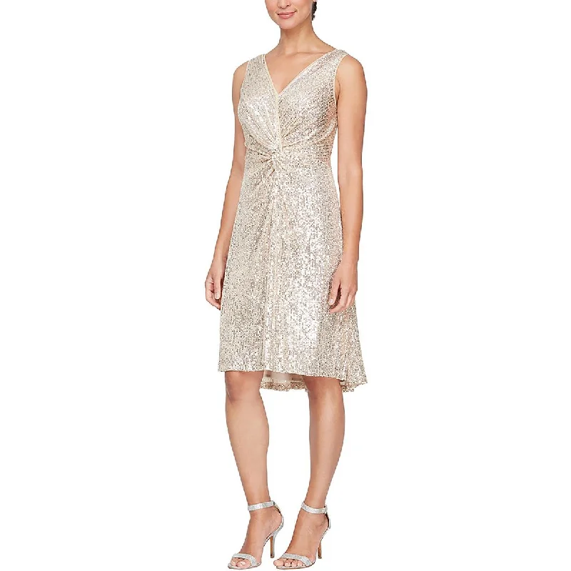 Alex & Eve Womens Sequined Cocktail Midi Dress