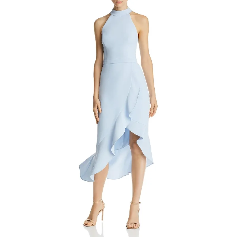 Aqua Womens Crepe Ruffled Midi Dress Elegant Maxi-Midi Hybrid Dress