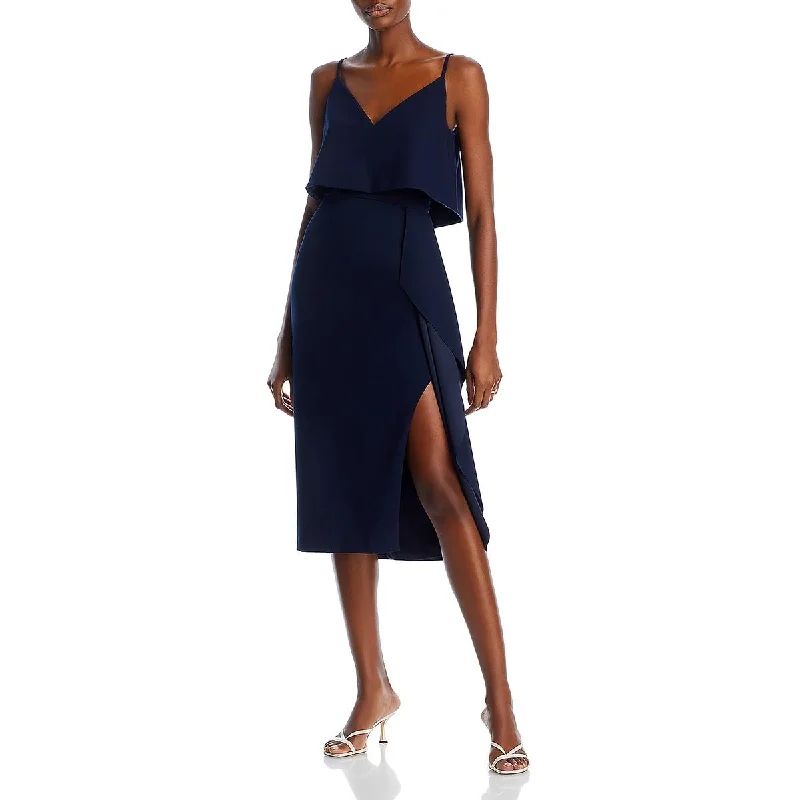Aqua Womens Crepe Short Midi Dress Cozy Midi Dress with Pockets