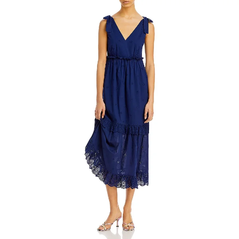 Aqua Womens Eyelet Tealength Midi Dress Trendy Off-Shoulder Ruffle Midi Dress