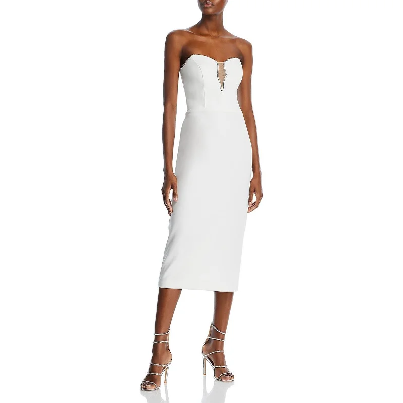 Aqua Womens Rhinestone Mid-Calf Midi Dress Elegant Puff Sleeve Midi Dress