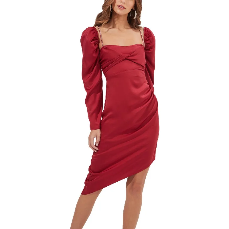 ASTR The Label Claudina Women's Asymmetric Embellished Long Sleeve Midi Dress Comfortable Ruched Midi Dress ASTR The Label Claudina Women's Asymmetric Embellished Long Sleeve Midi Dress Comfortable Ruched Midi Dress