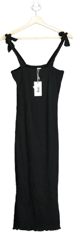 Bae. Black It's A Vibe Shirred Midi Dress UK XS Elegant Floral Appliqué Midi Dress