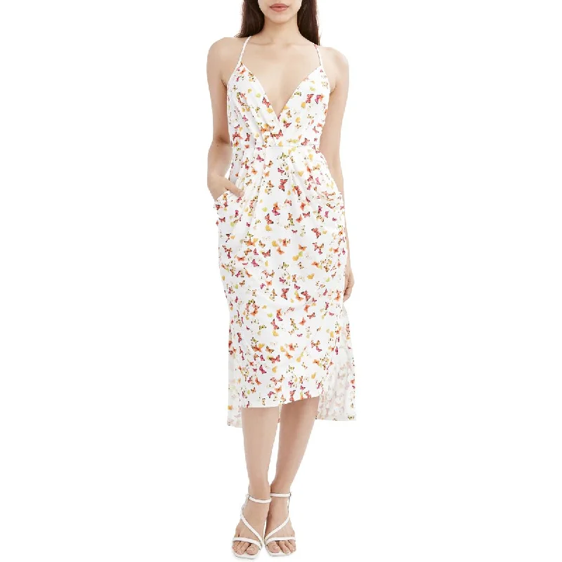 BCBGeneration Womens Butterfly Print Sleeveless Midi Dress