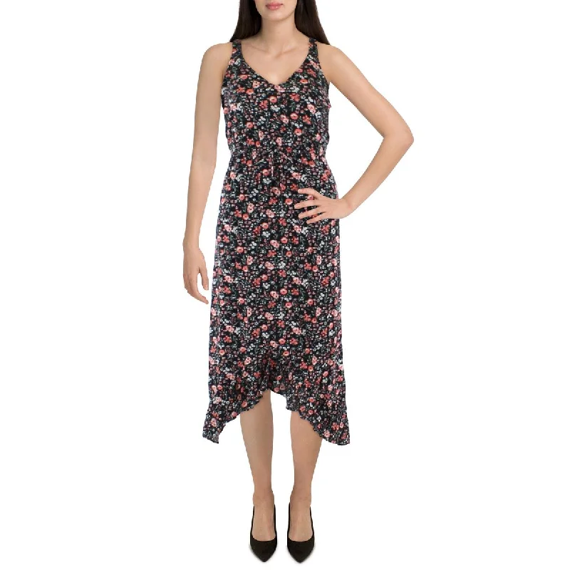 Bobeau Womens Woven Floral Midi Dress Comfortable Ruched Midi Dress