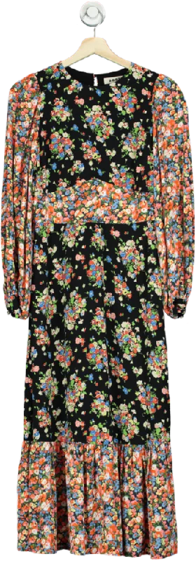 Boden Black Multi Floral Print Midi Dress UK 6 Classic Black Midi Dress