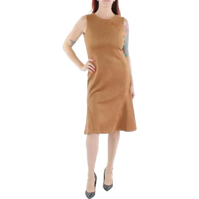 Calvin Klein Womens Faux Suede Below Knee Midi Dress Cozy A-Line Midi Dress
