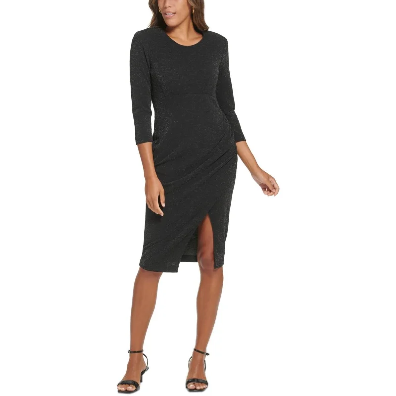 Calvin Klein Womens Faux-Wrap 3/4 Sleeve Midi Dress Comfortable Button Front Midi Dress Calvin Klein Womens Faux-Wrap 3/4 Sleeve Midi Dress Comfortable Button Front Midi Dress