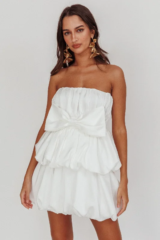 Carmelita Tiered Bubble Bow Mini Dress Off White Trendy Wraparound Mini Dress