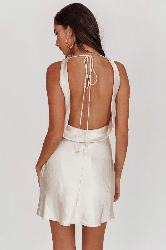 Cassiopeia Open Back Mini Dress Champagne Chic Bohemian Mini Dress