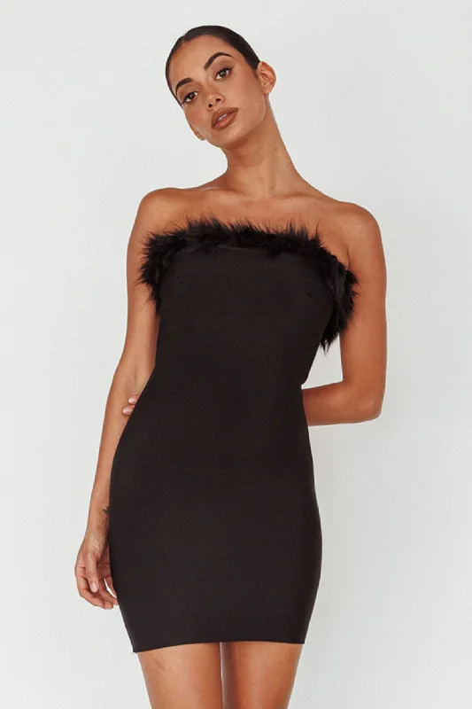 Cherri Fur Trim Mini Dress Electric Black