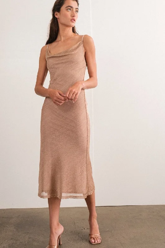 Copper Metallic Cami Midi Dress Comfortable Ribbed Midi Dress