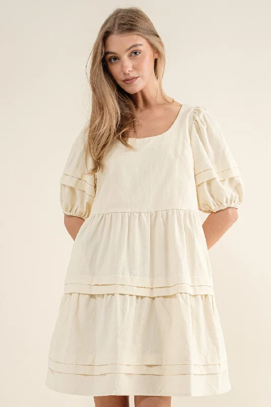 Cream Textured Micro Corduroy Midi Dress Stylish Wraparound Midi Dress