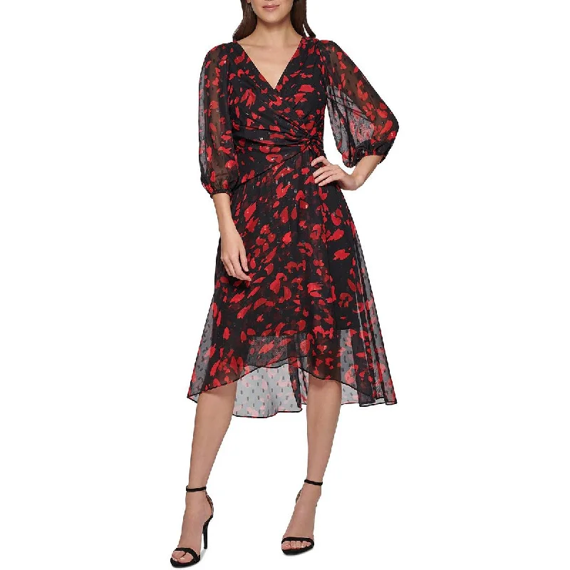 DKNY Womens Printed Calf Midi Dress