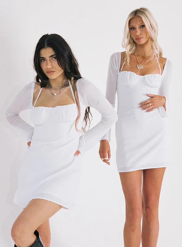 Dyer Sheer Sleeve Mini Dress White Petite Comfortable Shift Mini Dress