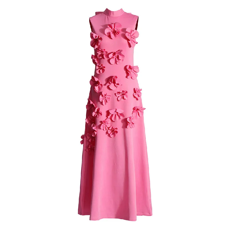 Elegant Mock Neck Bow Tie Back Sleeveless A Line Rosette Midi Dress Stylish Pleated Skirt Midi Dress Elegant Mock Neck Bow Tie Back Sleeveless A Line Rosette Midi Dress Stylish Pleated Skirt Midi Dress
