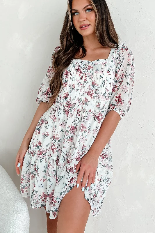 Embrace The Memories Button Front Floral Mini Dress (Deep Rose) Cozy Ribbed Mini Dress