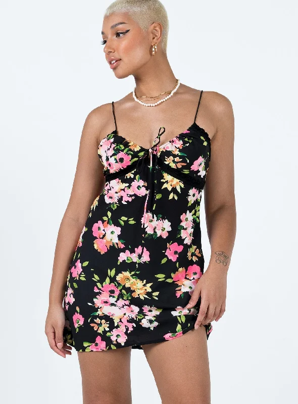 Emilee Mini Dress Black Floral Stylish Sweetheart Mini Dress