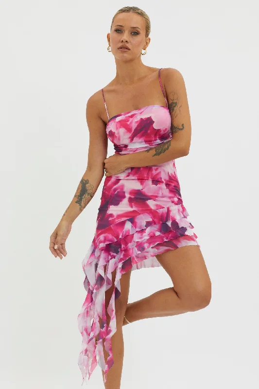 Envious Ruffle Trim Mini Dress Pink Elegant Vintage Mini Dress