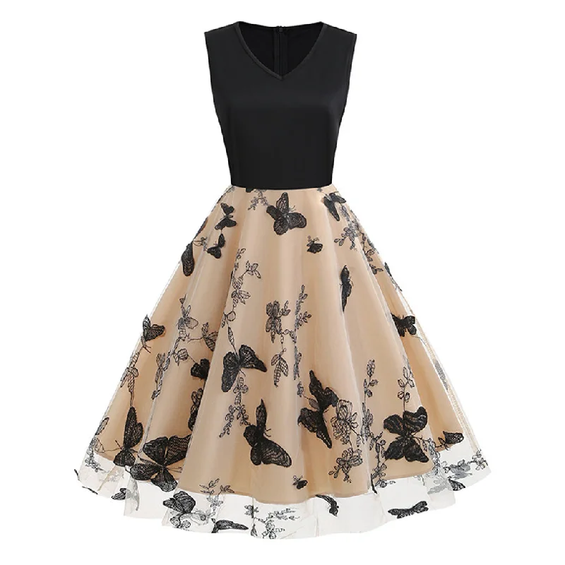 Ethereal V Neck Sleeveless High Waist Fit and Flare Butterfly Tulle Midi Dress Comfortable Fit-and-Flare Midi Dress Ethereal V Neck Sleeveless High Waist Fit and Flare Butterfly Tulle Midi Dress Comfortable Fit-and-Flare Midi Dress