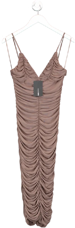 Fashion Nova Brown From The Start Ruched Midi Dress UK M