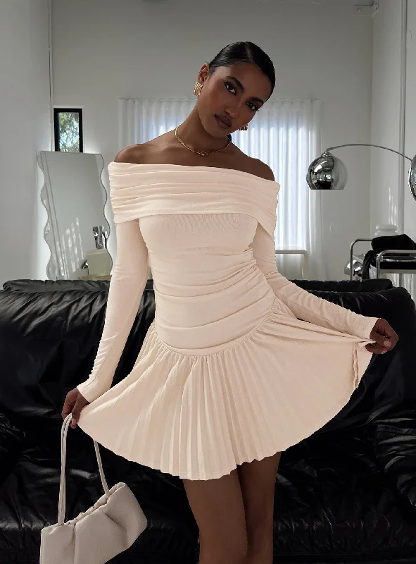 Field Of Dreams Long Sleeve Mini Dress Oatmeal Fashionable Summer Mini Dress