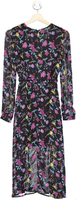 Glamorous Black Watercolour Floral Long Sleeve Wrap Midi Dress Size 8