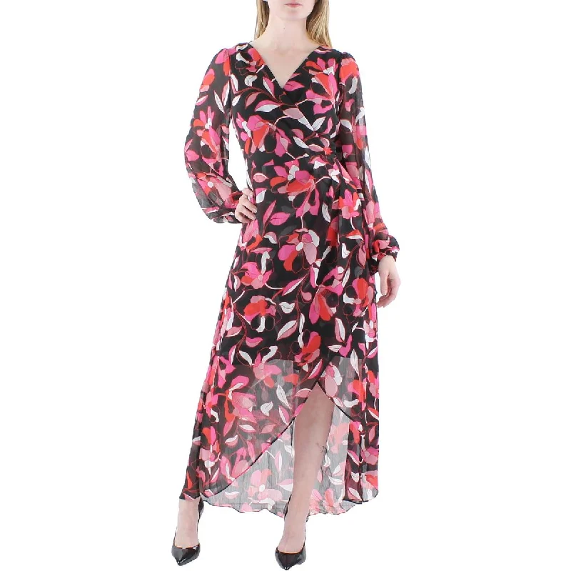 Guess Womens Chiffon Floral Print Midi Dress Trendy Ruffle Hem Midi Dress