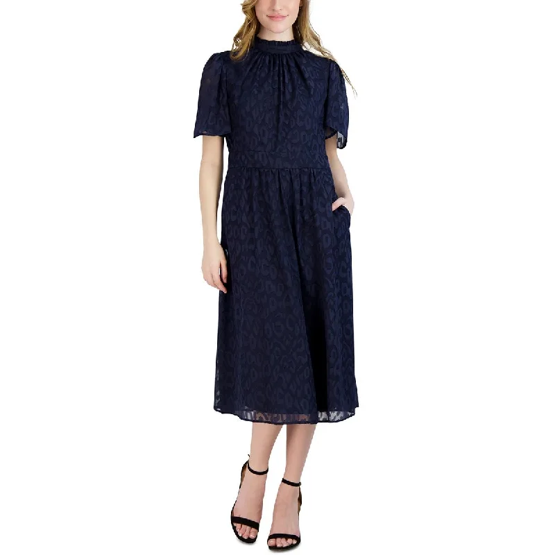 Julia Jordan Womens Jacquard Animal Print Midi Dress Trendy Floral Wrap Midi Dress