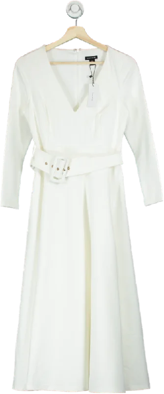 Karen Millen Ivory Belted Midi Dress UK 8 Comfortable Casual Midi Dress