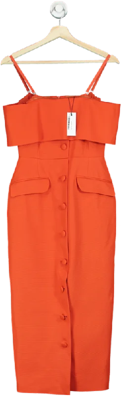 Karen Millen Orange Italian Structured Rib Bardot Button Through Tailored Midi Dress UK 8 Trendy Off-Shoulder Button Midi Dress Karen Millen Orange Italian Structured Rib Bardot Button Through Tailored Midi Dress UK 8 Trendy Off-Shoulder Button Midi Dress