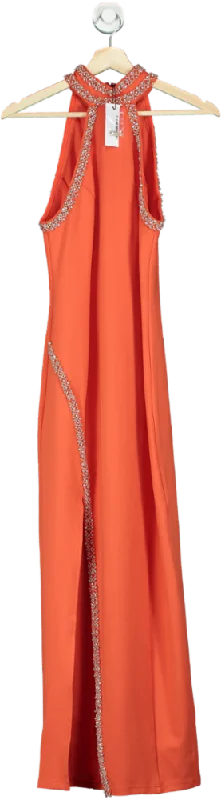 Karen Millen Orange Premium Embellished Ponte Jersey Midi Dress UK S Fashionable Chiffon Midi Dress