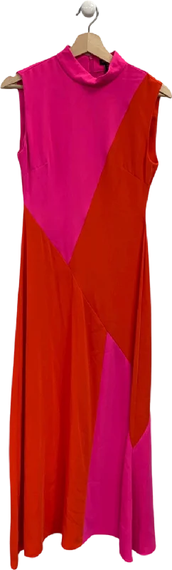 Karen Millen Pink/Orange Petite Soft Tailored Colour Block Panel High Neck Midi Dress UK 6