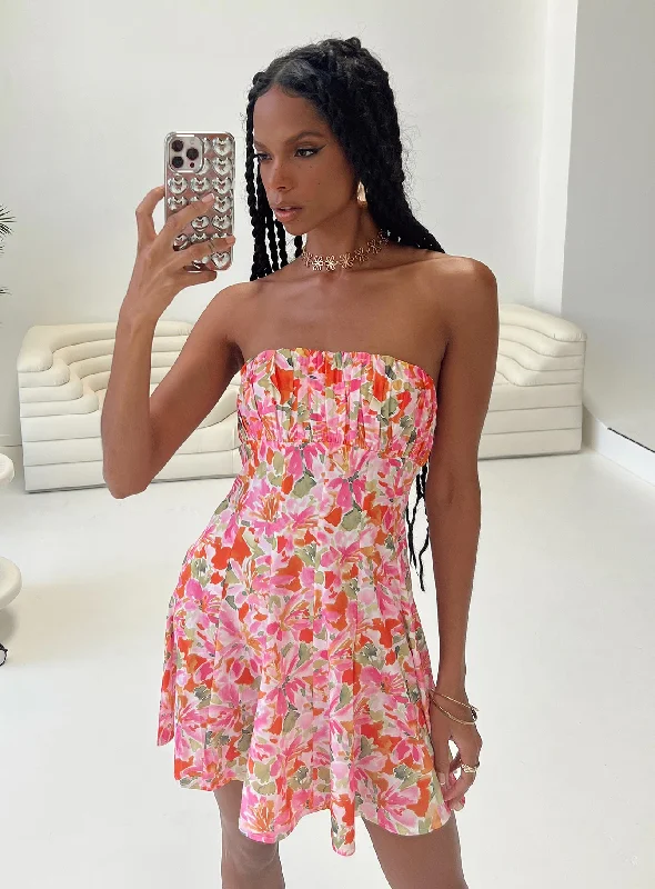 Largo Strapless Mini Dress Multi Chic Tropical Mini Dress