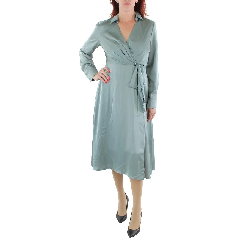 Lauren Ralph Lauren Womens Charmeuse Long Sleeves Midi Dress