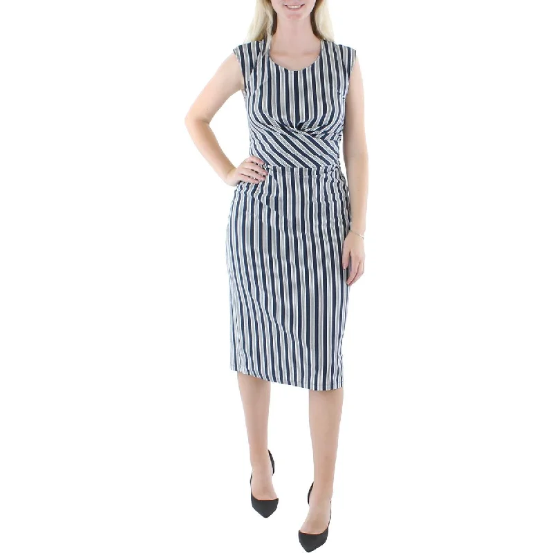 Lauren Ralph Lauren Womens Striped Calf Midi Dress