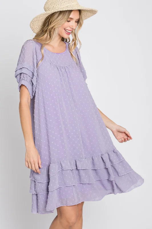 Lavender Chiffon Swiss Dot Ruffle Hem Midi Dress Stylish Long Sleeve Floral Midi Dress Lavender Chiffon Swiss Dot Ruffle Hem Midi Dress Stylish Long Sleeve Floral Midi Dress