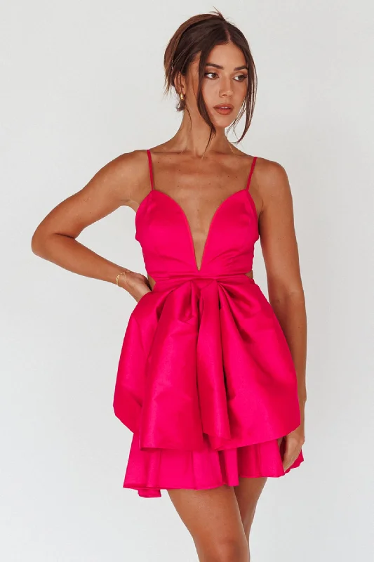 Life Is Rosy Large Bow Mini Dress Fuchsia