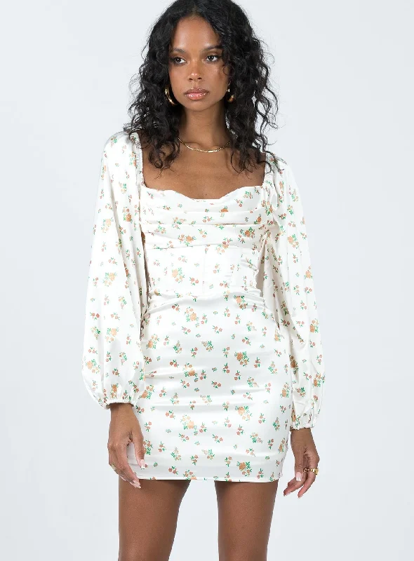 Lillie Long Sleeve Mini Dress Floral Cozy A-Line Mini Dress
