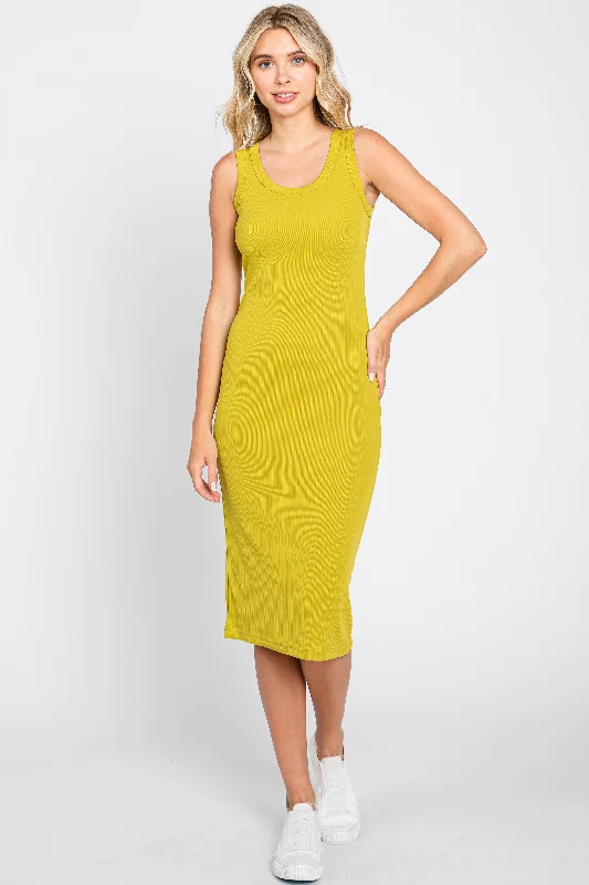 Lime Ribbed Fitted Midi Dress Stylish Button-Down Midi Dress