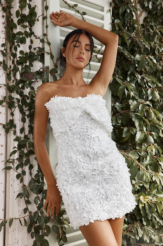 Ma Cherie Bow Bust Embellished Mini Dress White Cozy Jersey Mini Dress