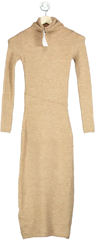 Mango Beige Knitted Midi Dress UK XXS