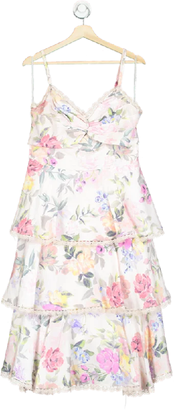 marchesa notte pink Tiered floral Midi Dress UK