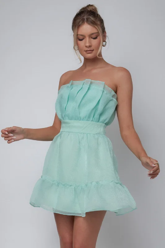 Marisela Strapless Frill Hem Mini Dress Mint