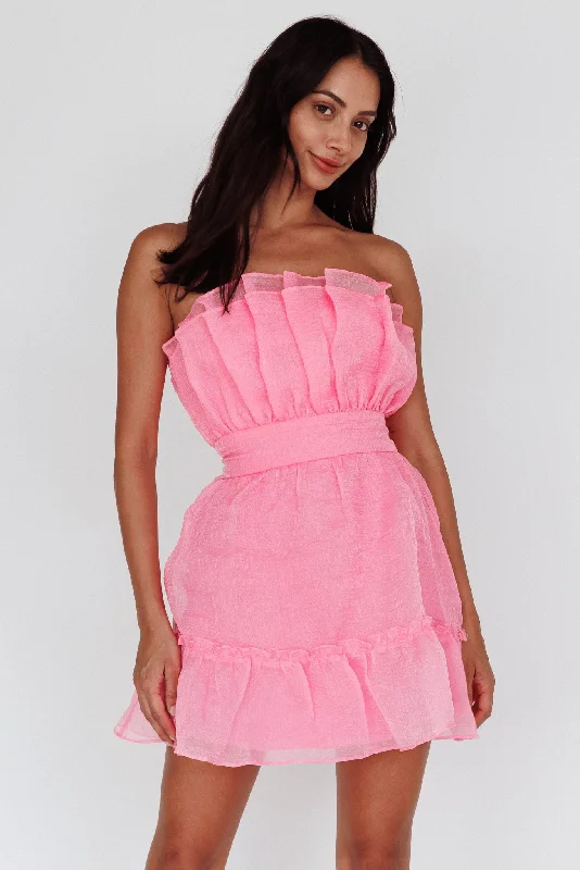 Marisela Strapless Frill Hem Mini Dress Peony Pink Casual High-Waist Mini Dress