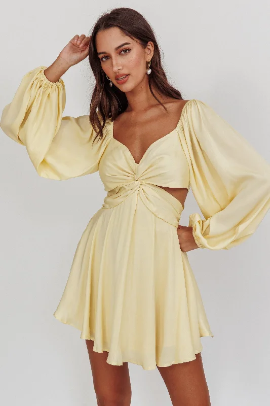 Miraya Balloon Sleeve Twist Mini Dress Butter Comfortable Off-Shoulder Mini Dress