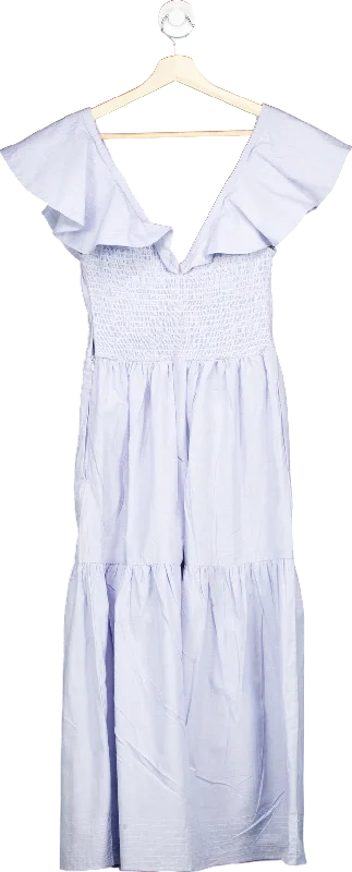 Misa Los Angeles Light Blue Tiered Midi Dress S Comfortable Denim Midi Dress