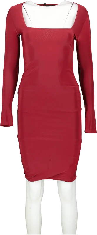 Missguided Red Shape Burgundy Slinky Panelled Long Sleeve Midi Dress Bnwt UK 10