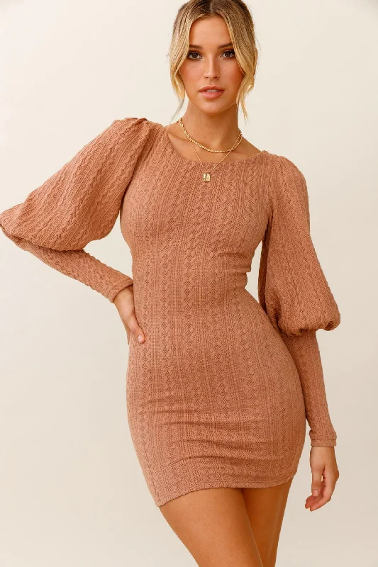 Moneymaker Lantern Sleeve Mini Dress Mocha Elegant Satin Mini Dress