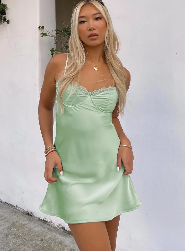 Moniz Mini Dress Sage Trendy A-Line Mini Dress